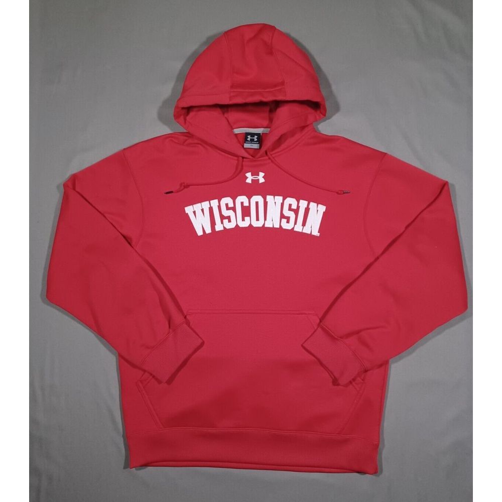 Wisconsin Badgers Hoodie Mens S Red Pullover Embroidered Letters Under Armour‎
